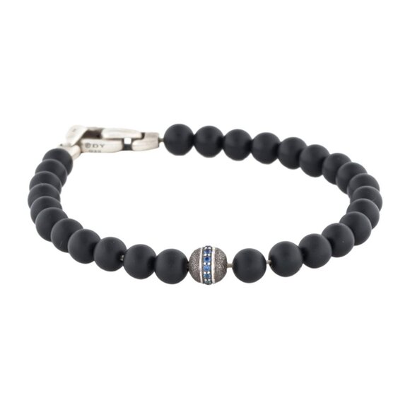 DAVID YURMAN ONYX & SAPPHIRE STERLING SILVER 925 BEAD BRACELET